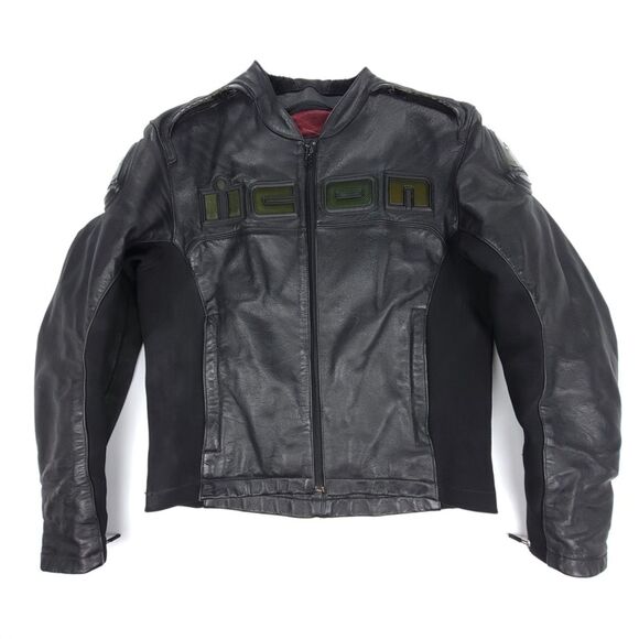 ICON Accelerant Stealth Armored HR Black Leather Motorcycle Riding Jacket Large - Picture 1 of 8